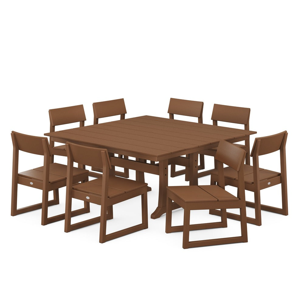 POLYWOOD® Edge 9-Piece Farmhouse Trestle Dining Set - PWS736-1 Outdoor Furniture POLYWOOD®