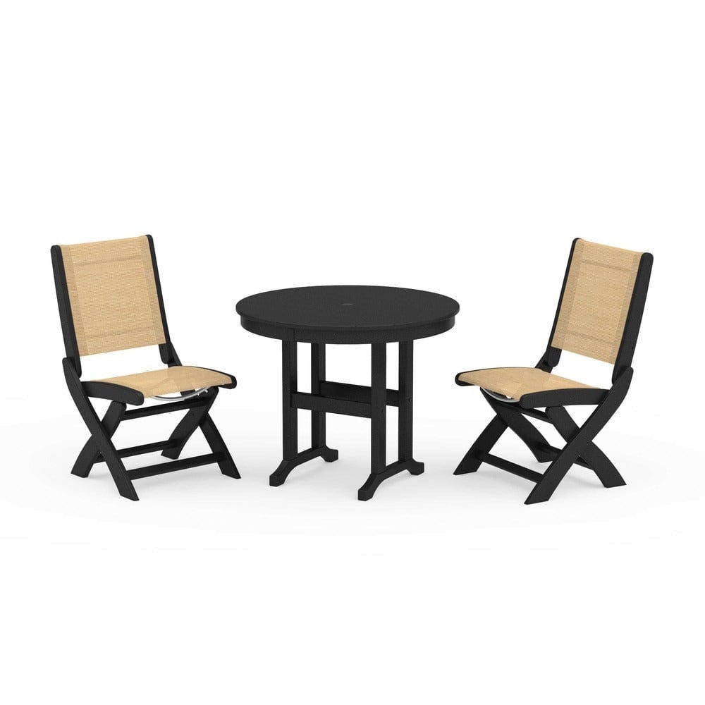 POLYWOOD® - Coastal Folding Side Chair 3-Piece Round Dining Set - PWS1329