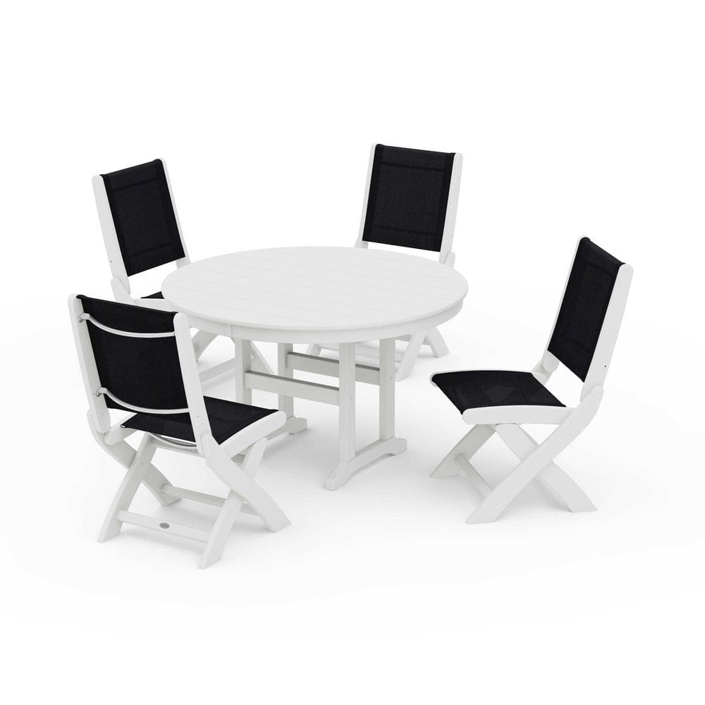 POLYWOOD® - Coastal Folding Side Chair 5-Piece Round Dining Set - PWS1358