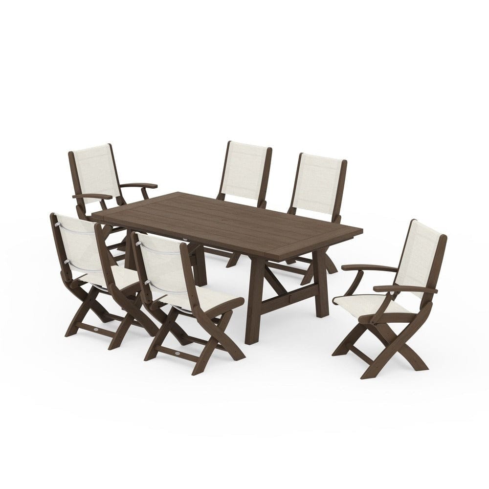 POLYWOOD® - Coastal Folding Chair 7-Piece Rustic Farmhouse Dining Set - PWS1078