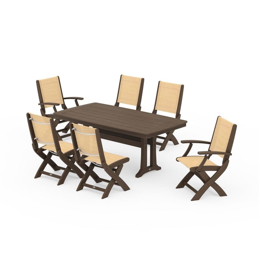 POLYWOOD® - Coastal Folding Chair 7-Piece Dining Set with Trestle Legs - PWS1037