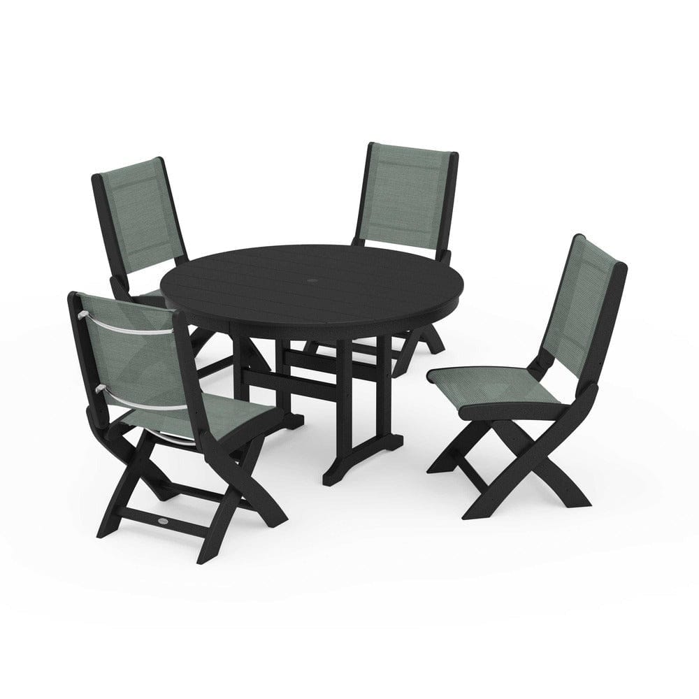 POLYWOOD® - Coastal Folding Side Chair 5-Piece Round Dining Set - PWS1358 Outdoor Furniture POLYWOOD®