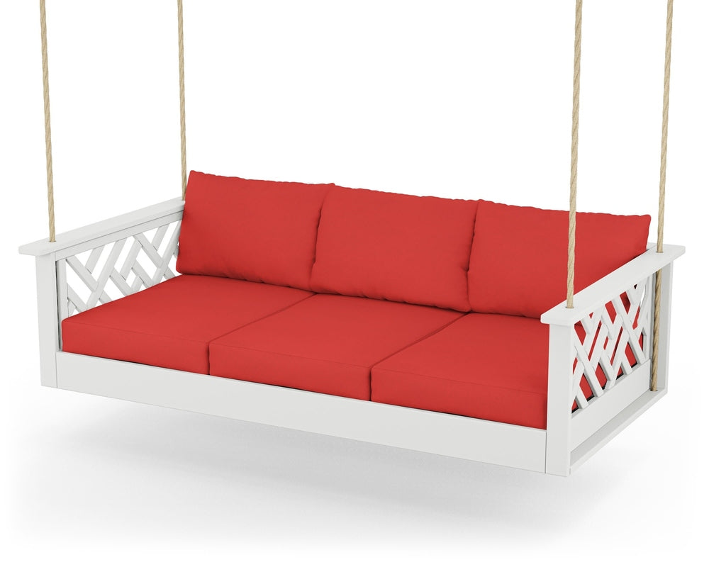 Chippendale Daybed Swing - White / Crimson Linen