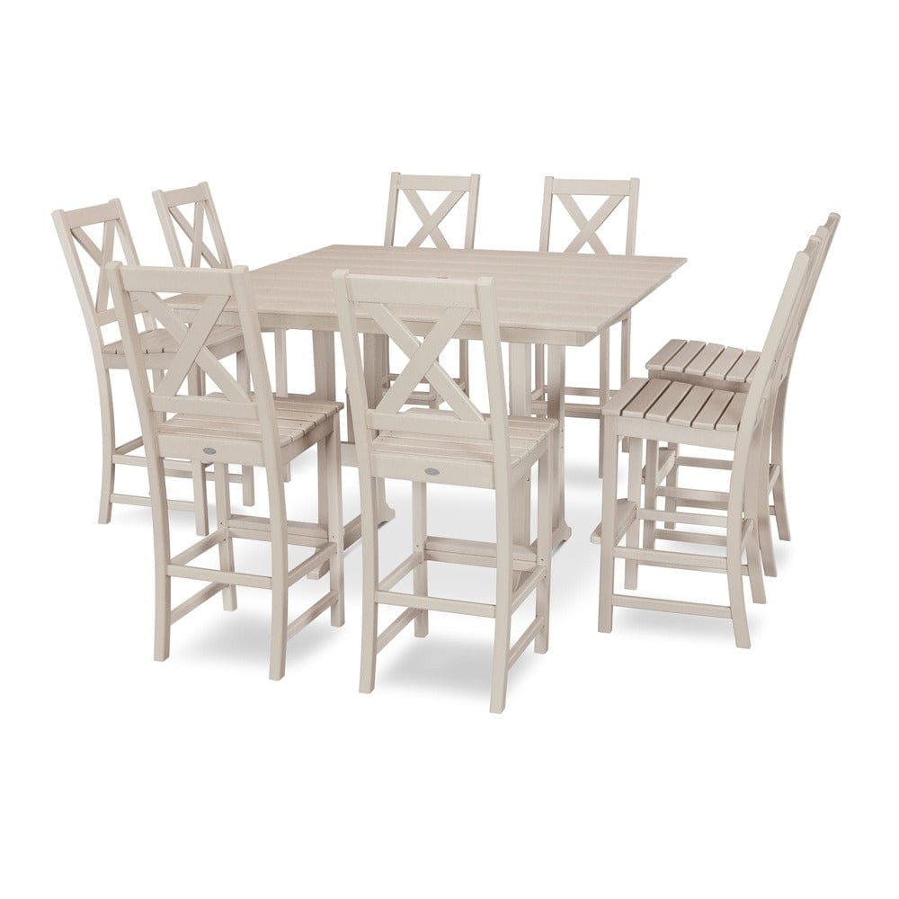 POLYWOOD® Braxton 9-Piece Farmhouse Trestle Bar Set - Sand PWS514-1-SA