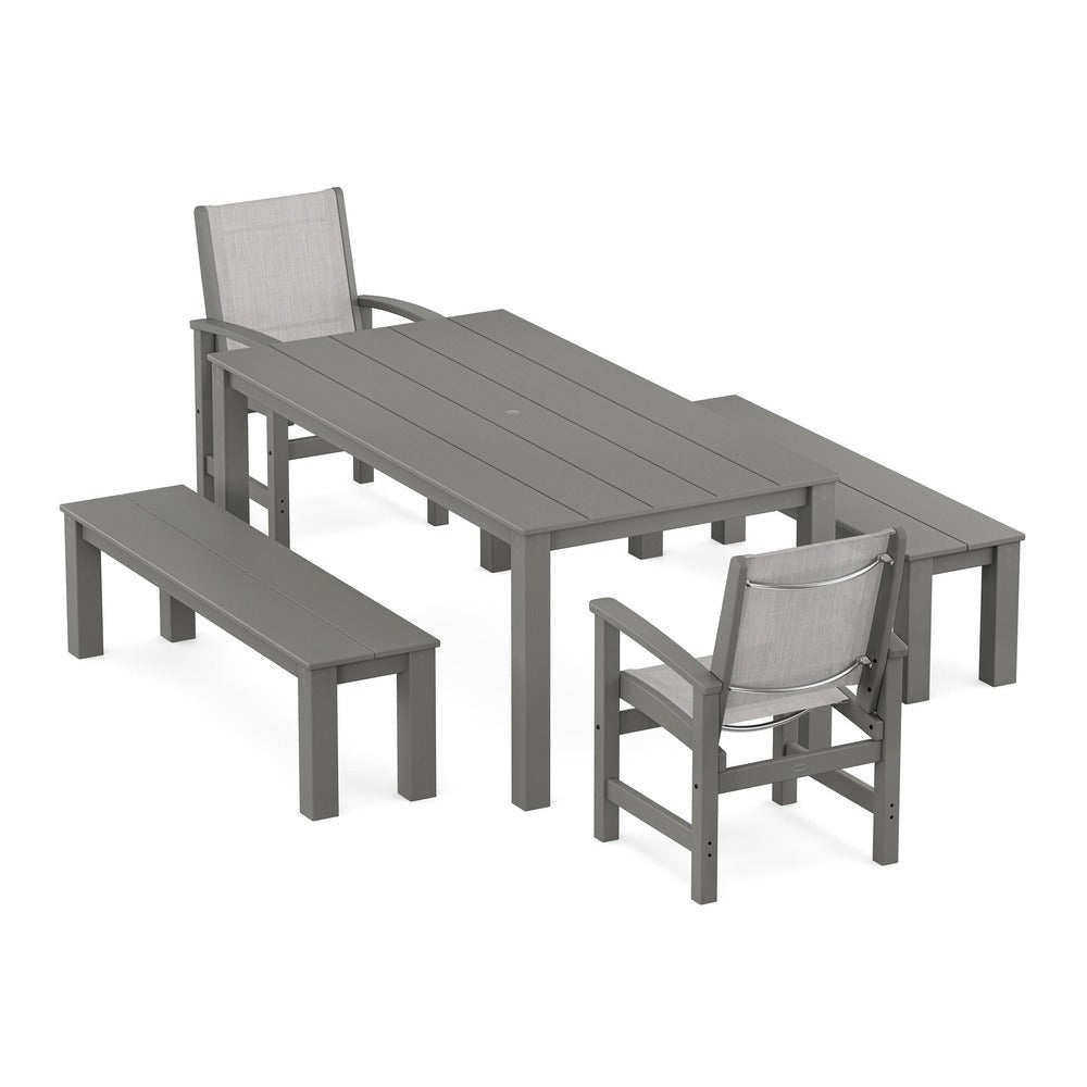 POLYWOOD® - Coastal 5-Piece Parsons Dining Set with Benches - PWS2277