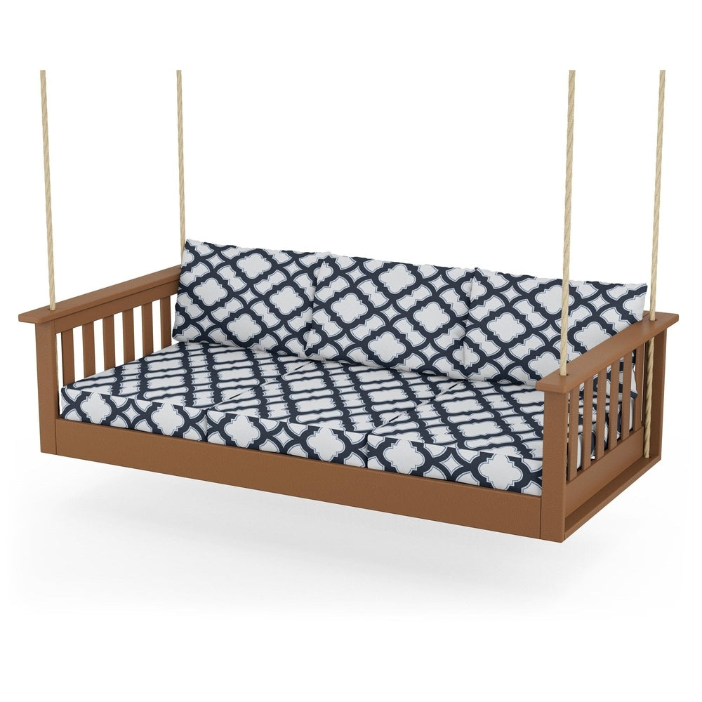 Vineyard Daybed Swing - Teak / Trellis Marine Indigo