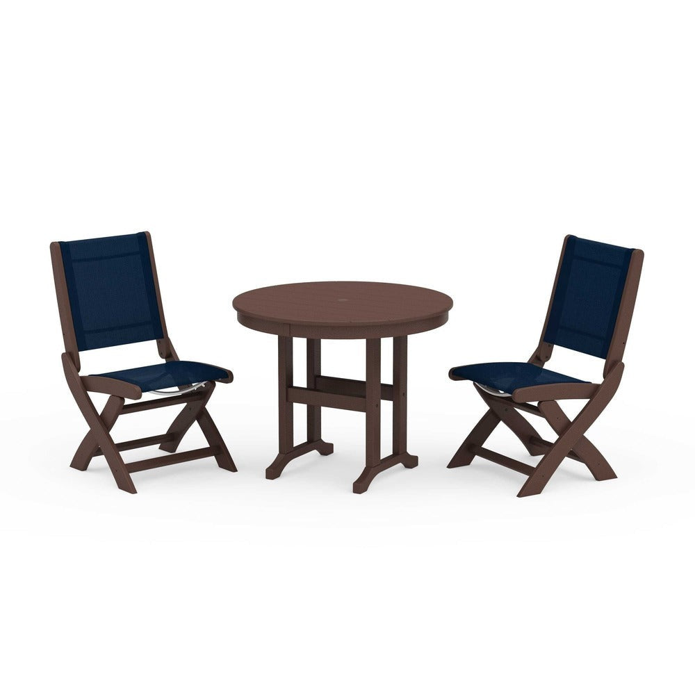 POLYWOOD® - Coastal Folding Side Chair 3-Piece Round Dining Set - PWS1329