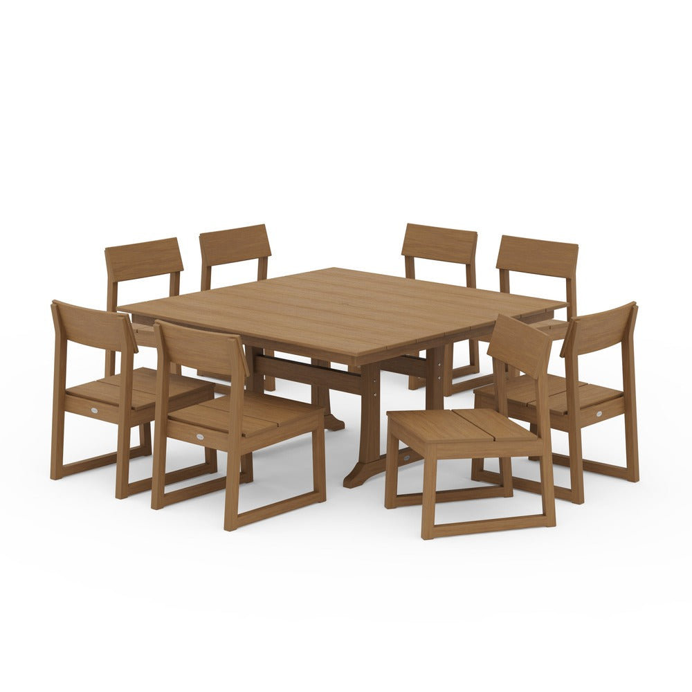 POLYWOOD® Edge 9-Piece Farmhouse Trestle Dining Set - PWS736-1 Outdoor Furniture POLYWOOD®