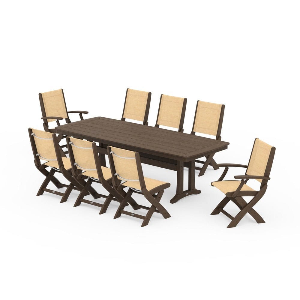 POLYWOOD® - Coastal Folding 9-Piece Dining Set with Trestle Legs - PWS1501