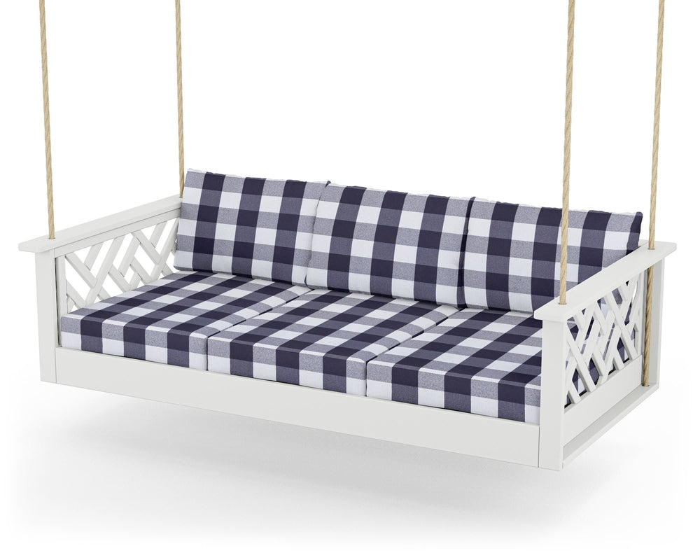 Chippendale Daybed Swing - White / Buffalo Plaid Navy