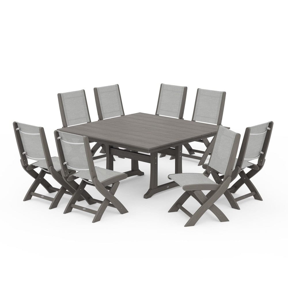 POLYWOOD® - Coastal Folding Side Chair 9-Piece Farmhouse Dining Set - PWS1287