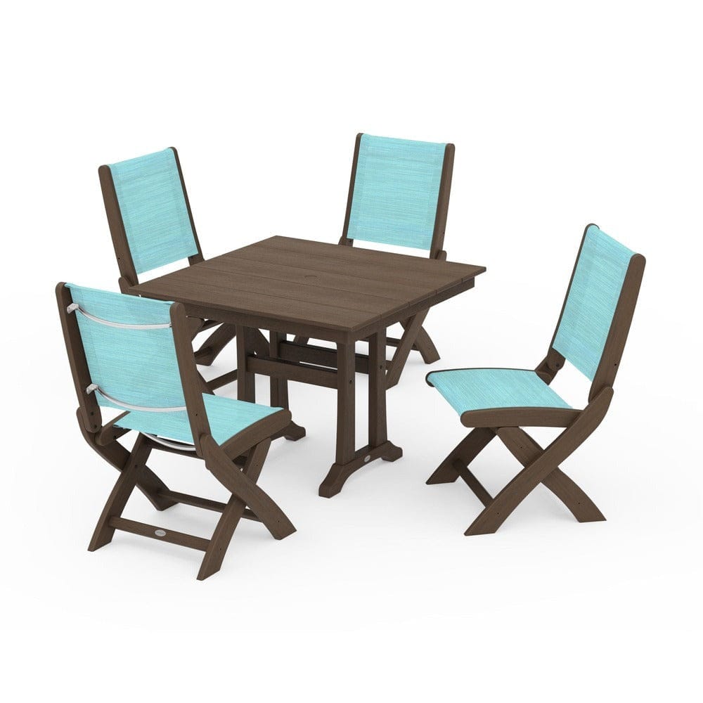 POLYWOOD® - Coastal Folding Side Chair 5-Piece Farmhouse Dining Set With Trestle Legs - PWS946