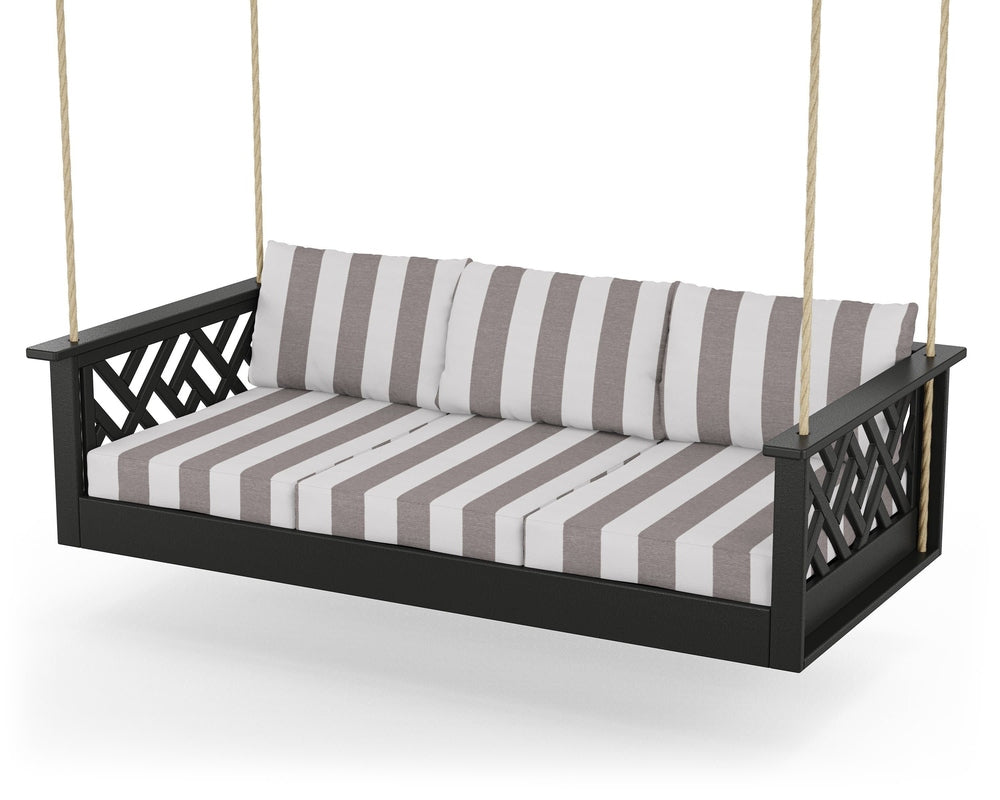 Chippendale Daybed Swing - Black / Cabana Stripe Grey Mist