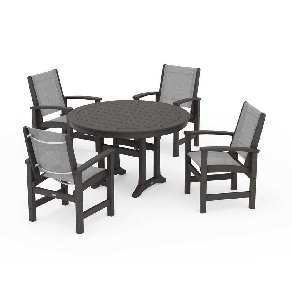 POLYWOOD® - Coastal 5-Piece Round Dining Set with Trestle Legs - PWS1119