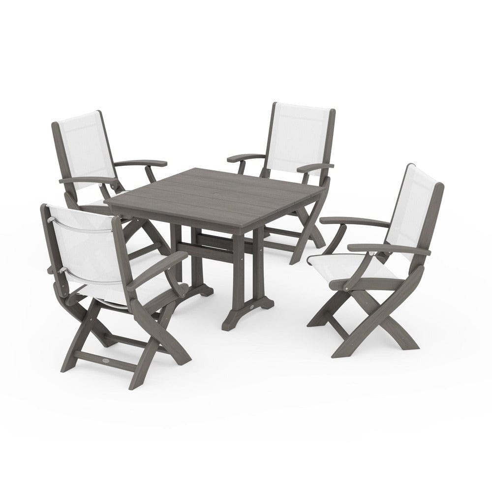POLYWOOD® - Coastal Folding Chair 5-Piece Farmhouse Dining Set With Trestle Legs - PWS945