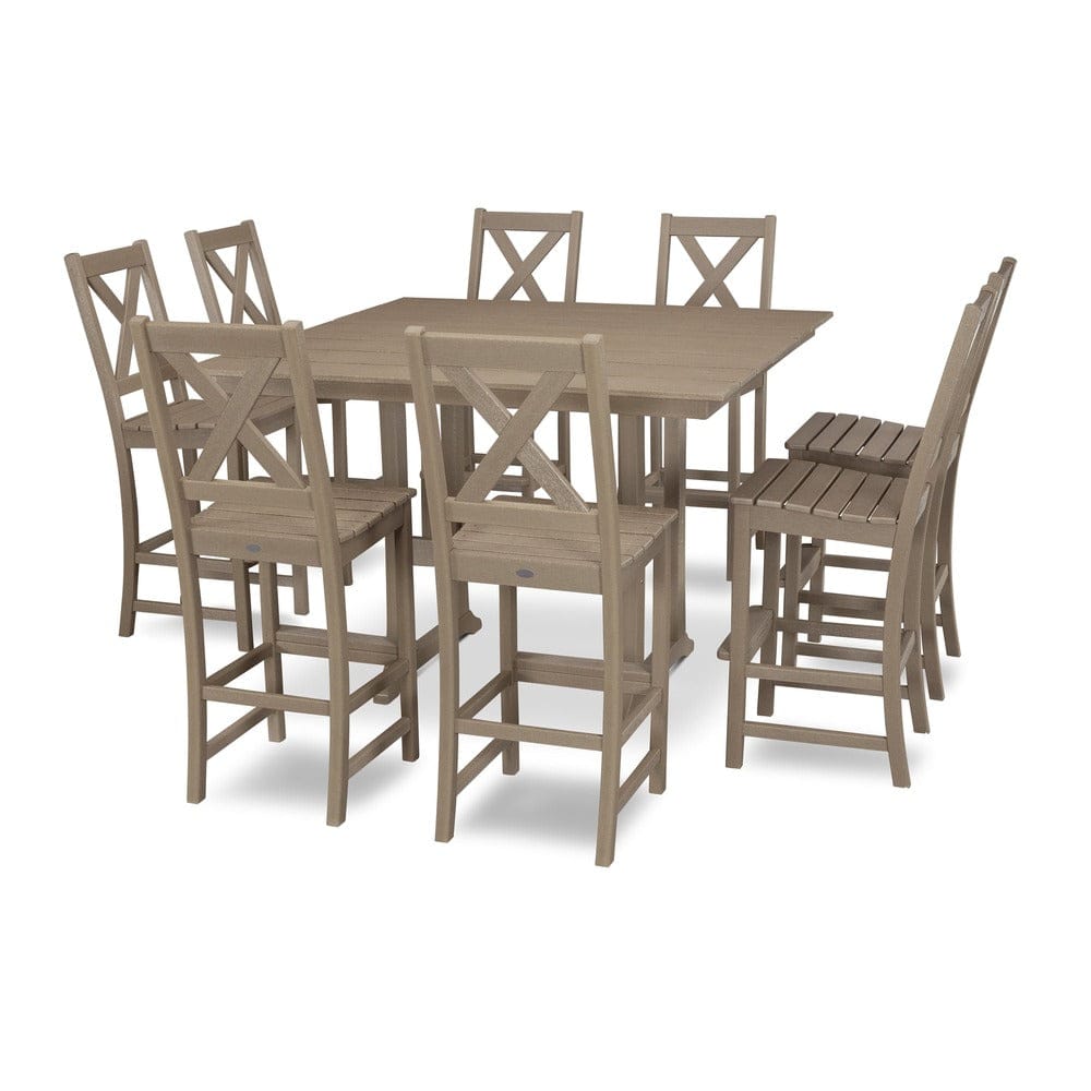 POLYWOOD® Braxton 9-Piece Farmhouse Trestle Bar Set - Vintage Sahara PWS514-1-VSH