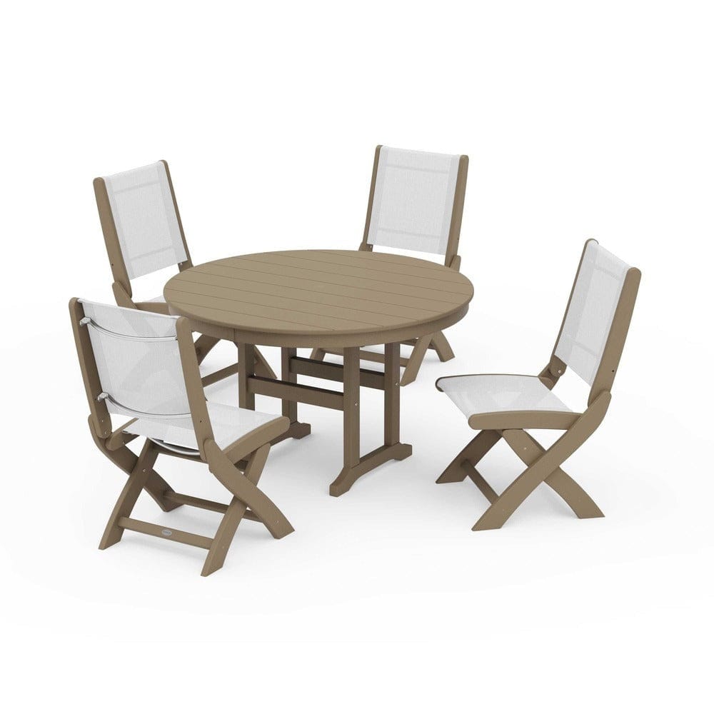 POLYWOOD® - Coastal Folding Side Chair 5-Piece Round Dining Set - PWS1358 Outdoor Furniture POLYWOOD®