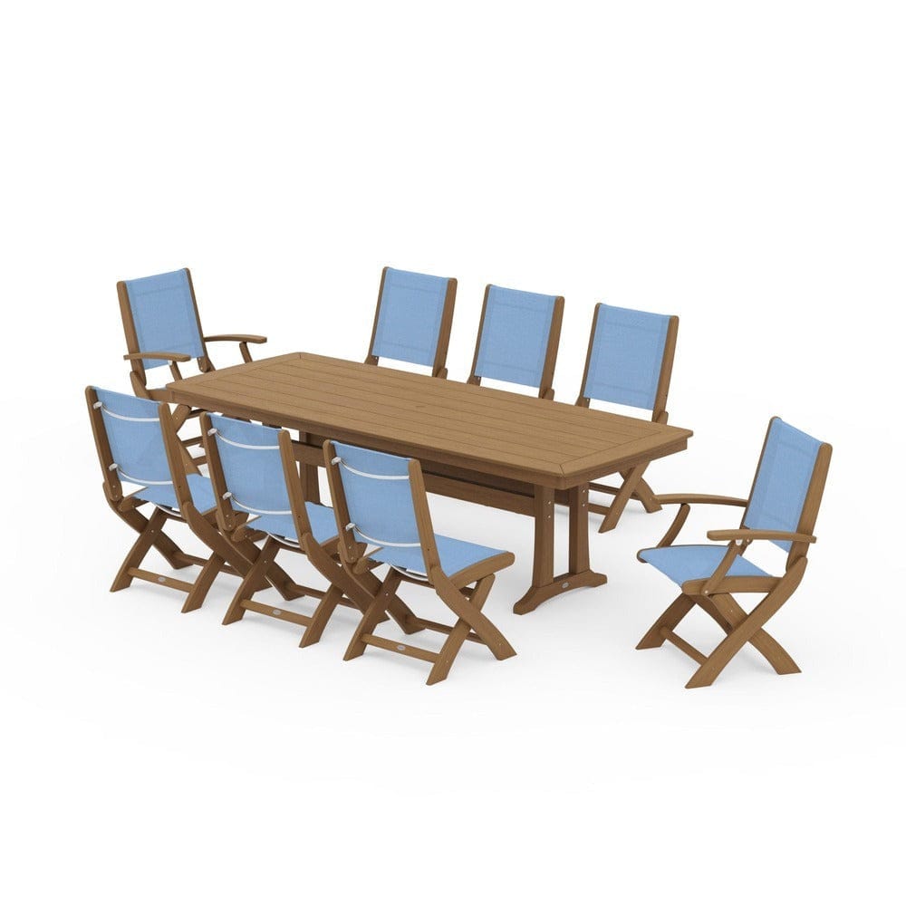 POLYWOOD® - Coastal Folding 9-Piece Dining Set with Trestle Legs - PWS1501