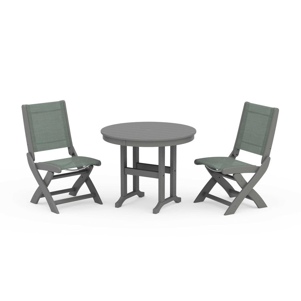 POLYWOOD® - Coastal Folding Side Chair 3-Piece Round Dining Set - PWS1329