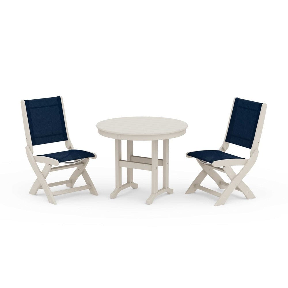 POLYWOOD® - Coastal Folding Side Chair 3-Piece Round Dining Set - PWS1329