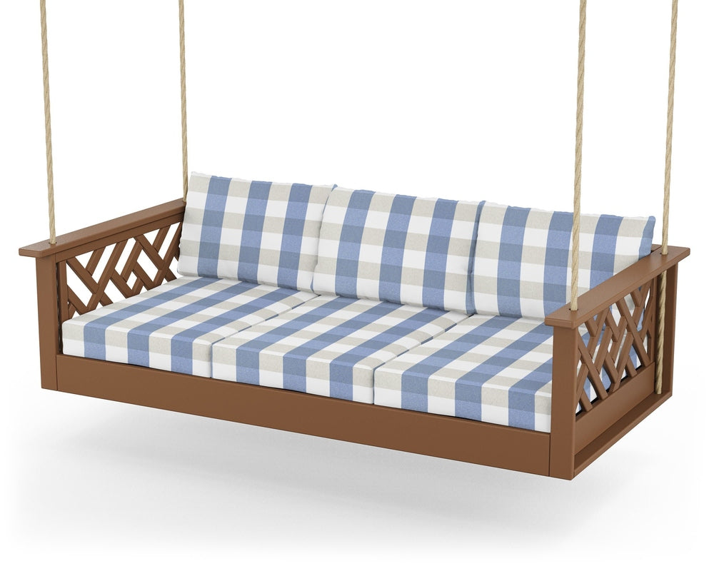 Chippendale Daybed Swing - Teak / Buffalo Plaid Sky Blue