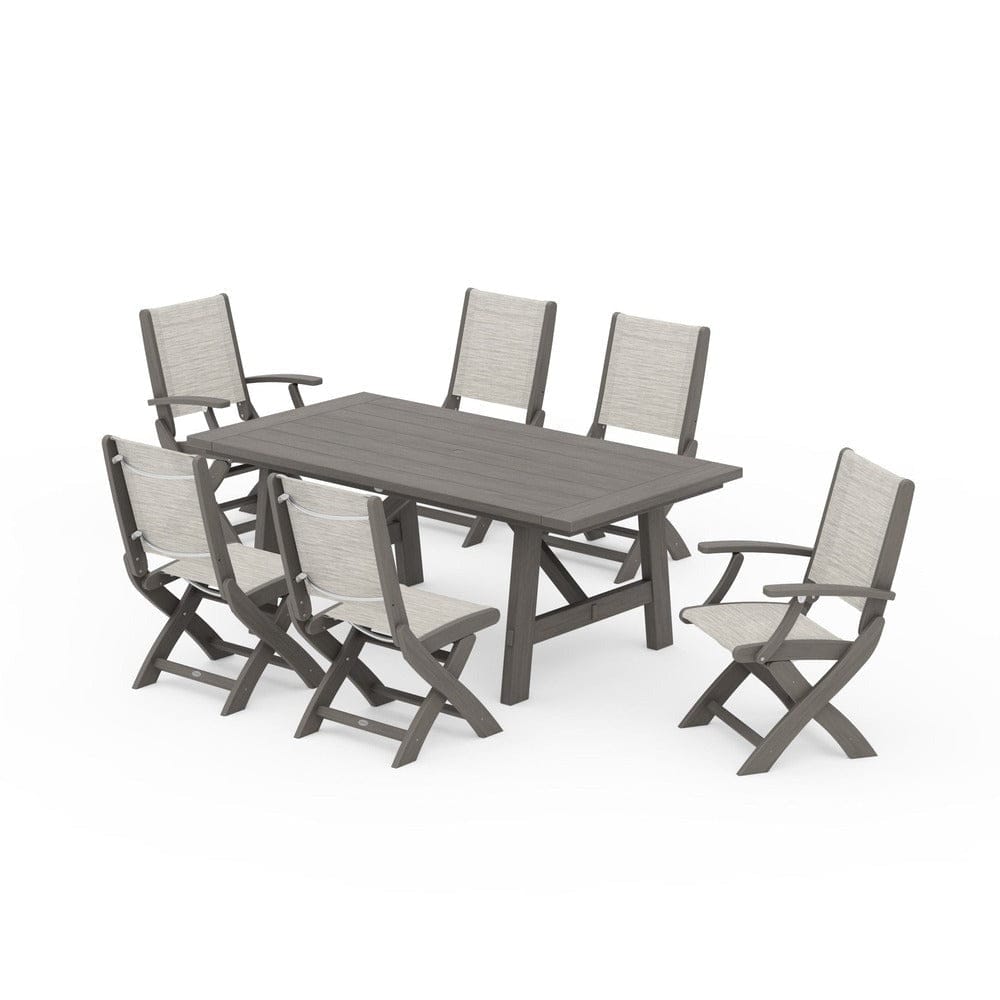 POLYWOOD® - Coastal Folding Chair 7-Piece Rustic Farmhouse Dining Set - PWS1078