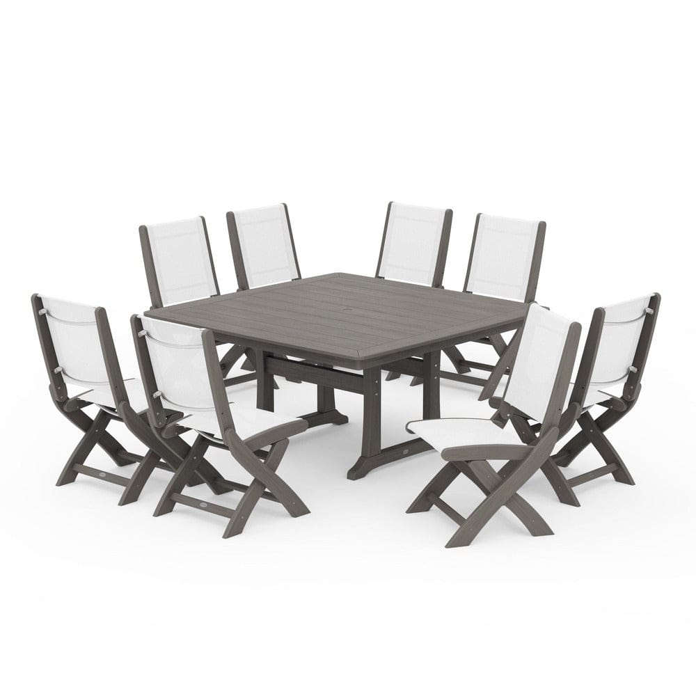 POLYWOOD® - Coastal Folding Side Chair 9-Piece Dining Set with Trestle Legs - PWS1113