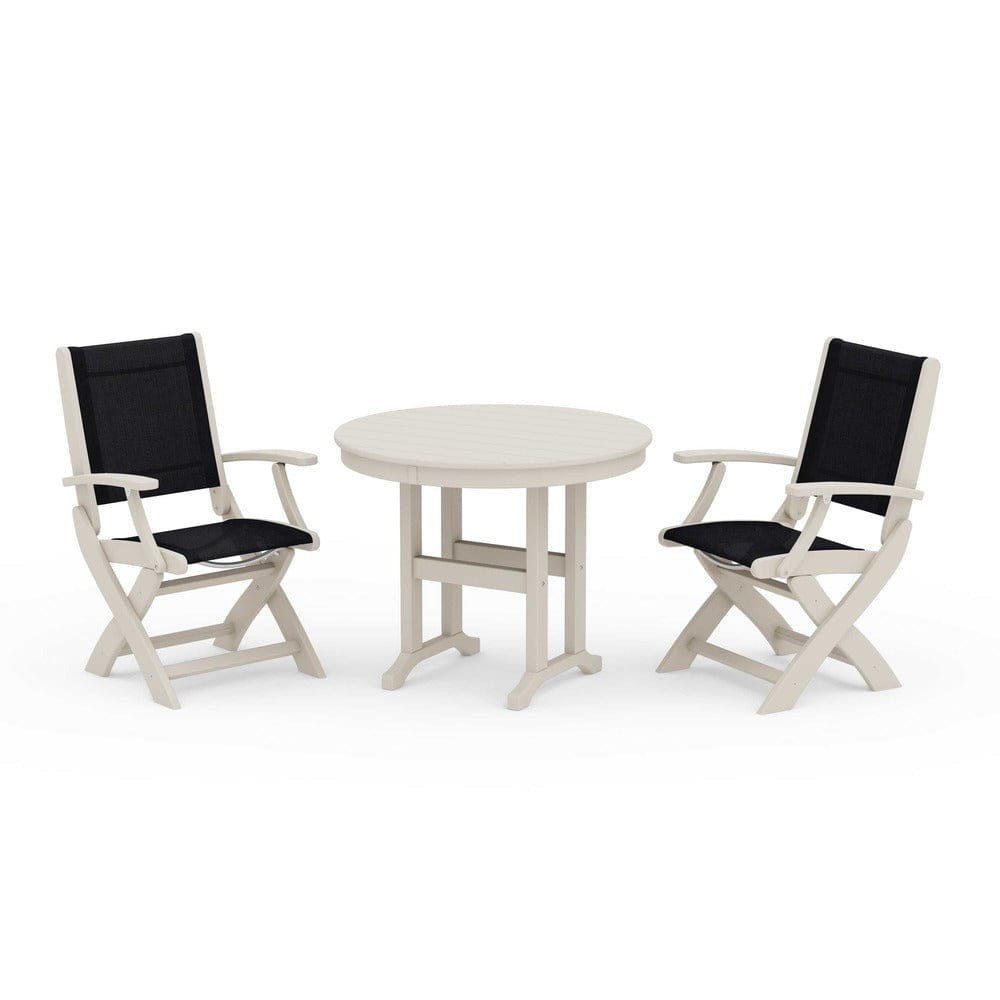 POLYWOOD® - Coastal Folding Chair 3-Piece Round Dining Set - PWS1328