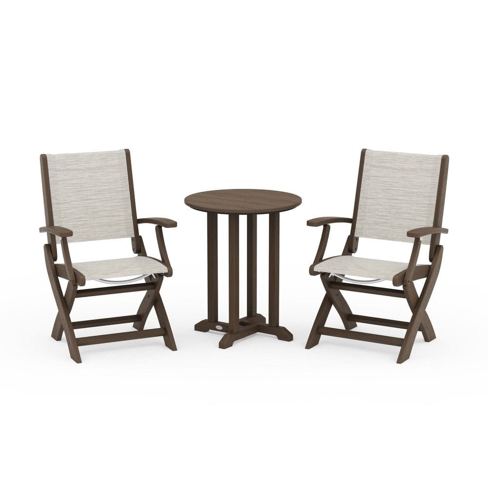 POLYWOOD® - Coastal Folding 3-Piece Round Bistro Dining Set - PWS1295