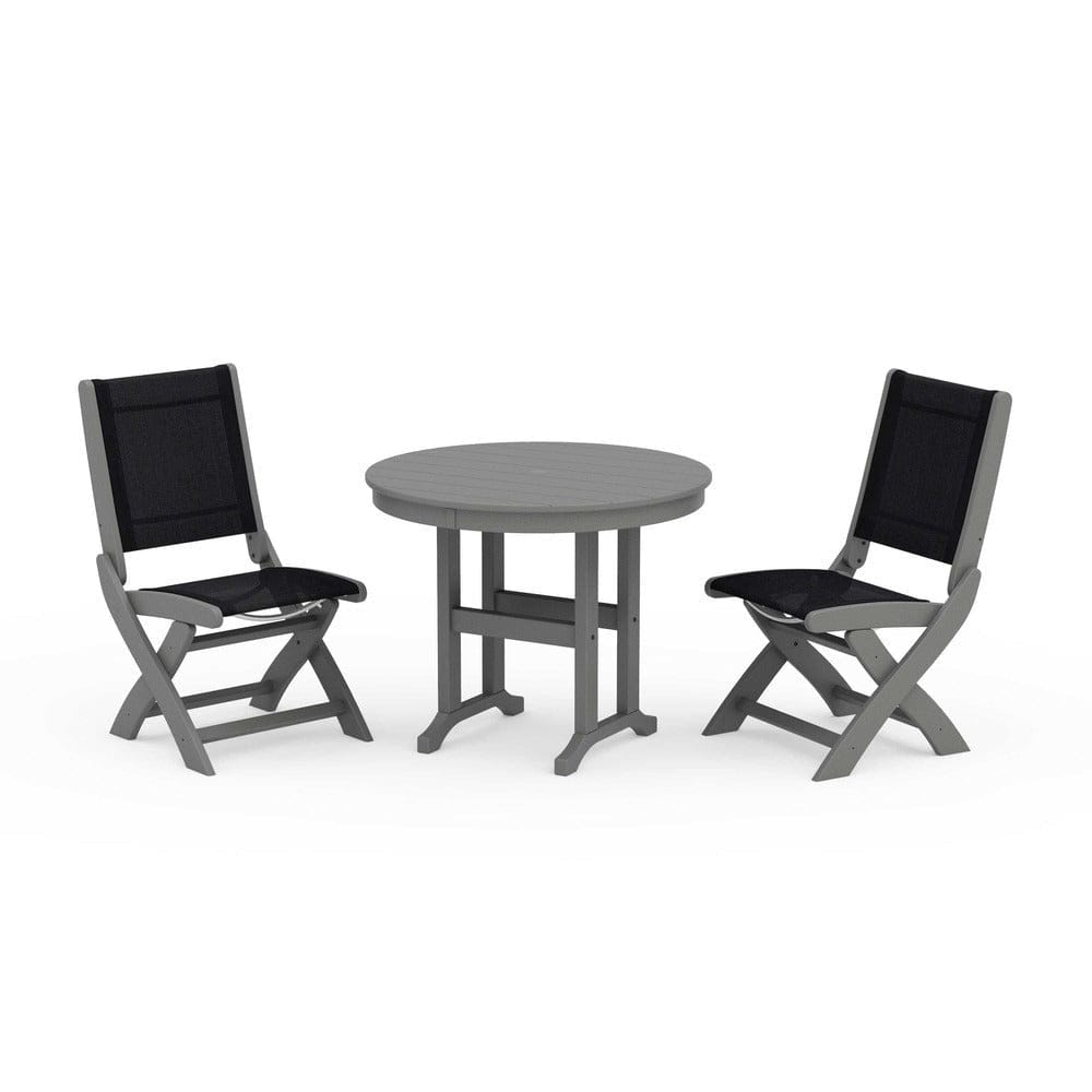 POLYWOOD® - Coastal Folding Side Chair 3-Piece Round Dining Set - PWS1329 Outdoor Furniture POLYWOOD®