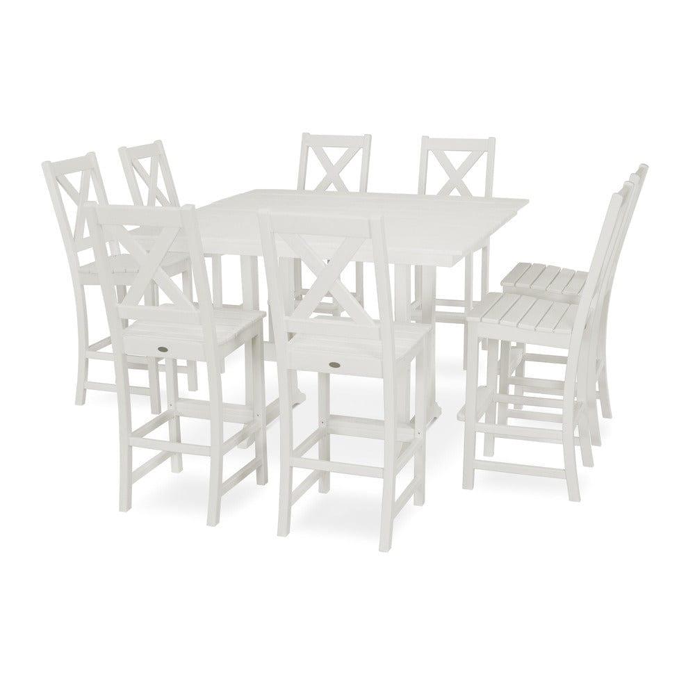 POLYWOOD® Braxton 9-Piece Farmhouse Trestle Bar Set - White PWS514-1-WH