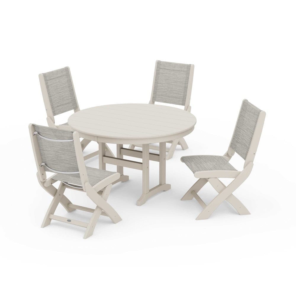 POLYWOOD® - Coastal Folding Side Chair 5-Piece Round Dining Set - PWS1358
