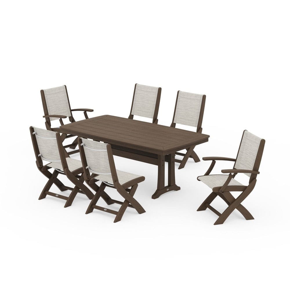 POLYWOOD® - Coastal Folding Chair 7-Piece Dining Set with Trestle Legs - PWS1037