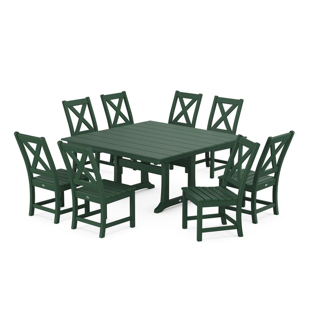 POLYWOOD® Braxton Side Chair 9-Piece Farmhouse Dining Set - Green PWS1286-1-GR