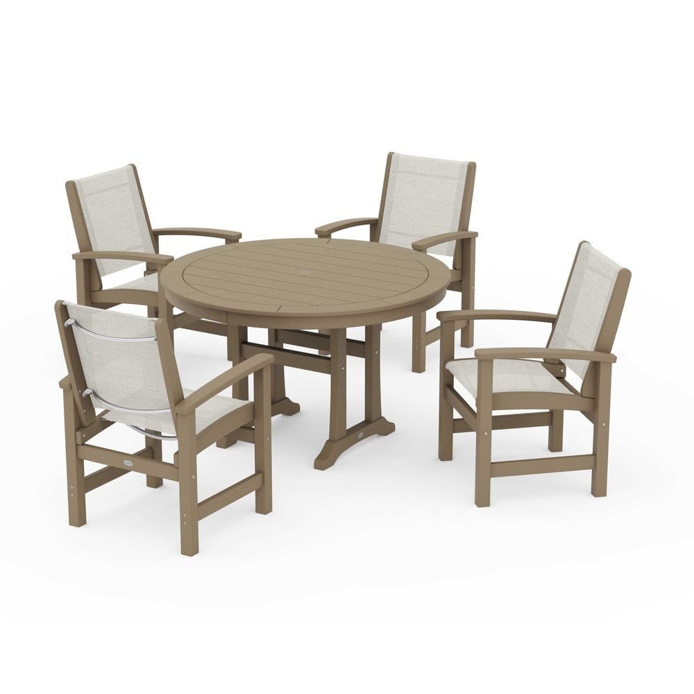 POLYWOOD® - Coastal 5-Piece Round Dining Set with Trestle Legs - PWS1119