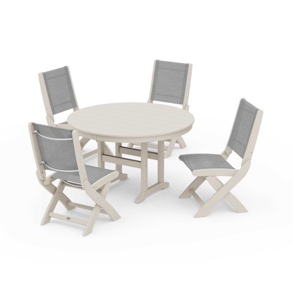 POLYWOOD® - Coastal Folding Side Chair 5-Piece Round Dining Set - PWS1358