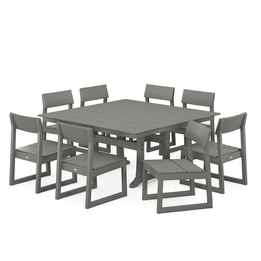 POLYWOOD® Edge 9-Piece Farmhouse Trestle Dining Set - PWS736-1 Outdoor Furniture POLYWOOD®