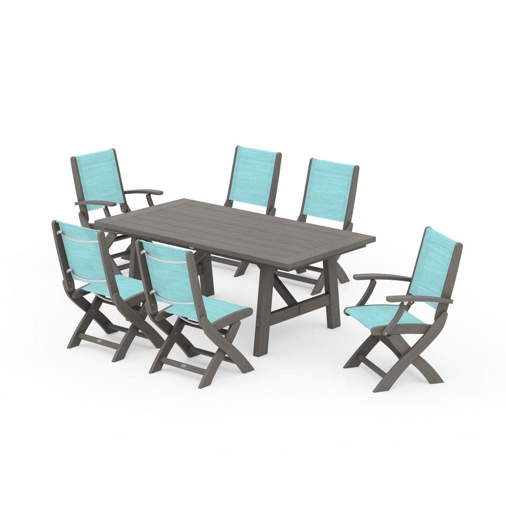 POLYWOOD® - Coastal Folding Chair 7-Piece Rustic Farmhouse Dining Set - PWS1078