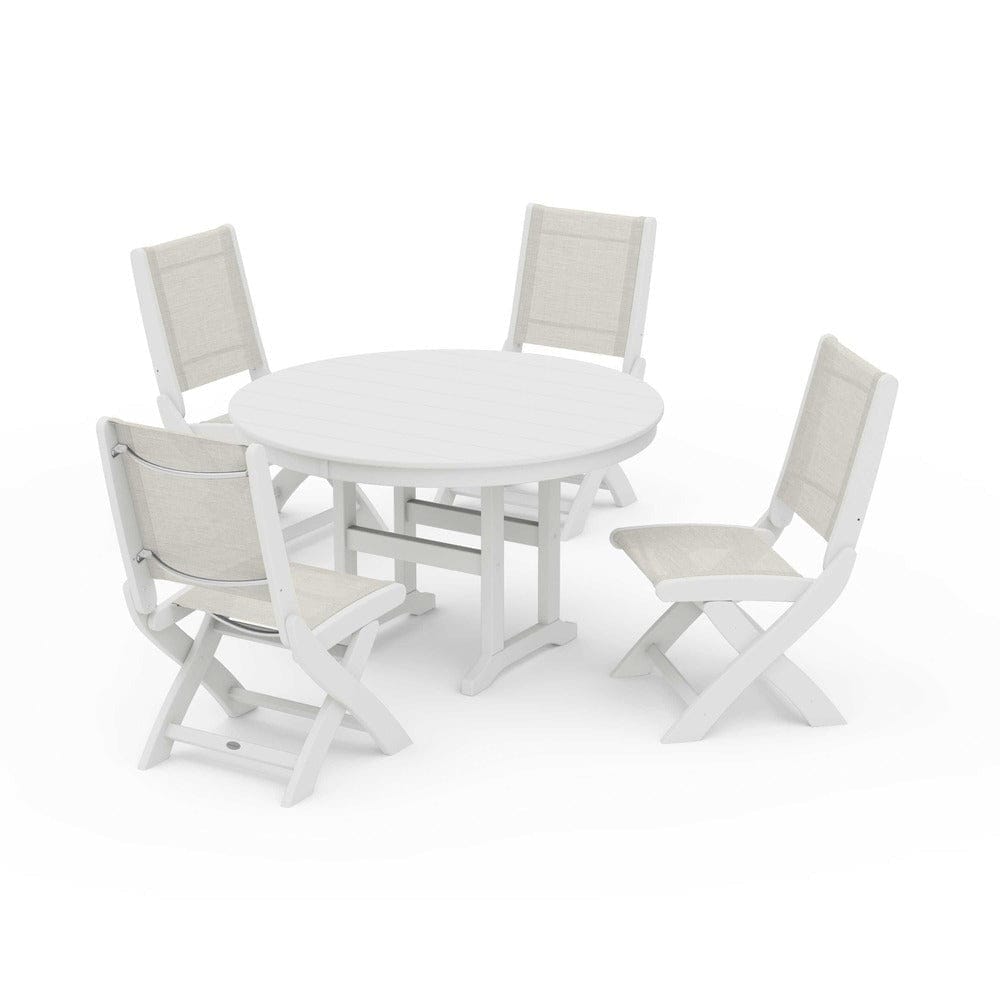 POLYWOOD® - Coastal Folding Side Chair 5-Piece Round Dining Set - PWS1358