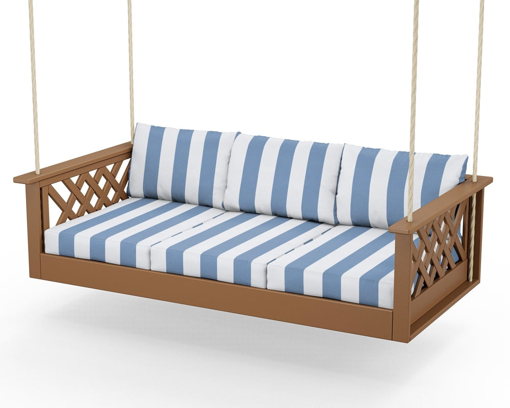 Wovendale Daybed Swing - Teak / Cabana Stripe Sky Blue