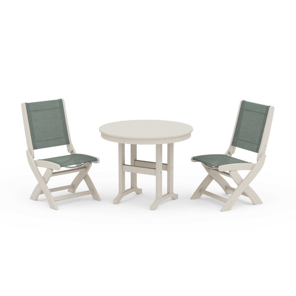 POLYWOOD® - Coastal Folding Side Chair 3-Piece Round Dining Set - PWS1329