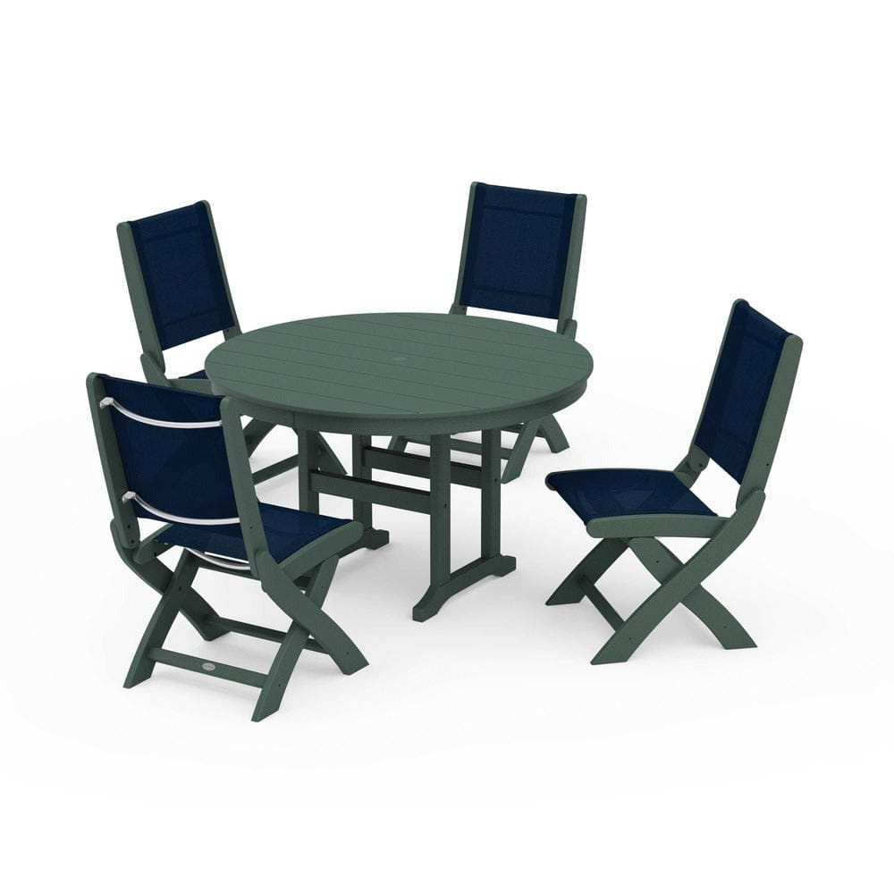 POLYWOOD® - Coastal Folding Side Chair 5-Piece Round Dining Set - PWS1358