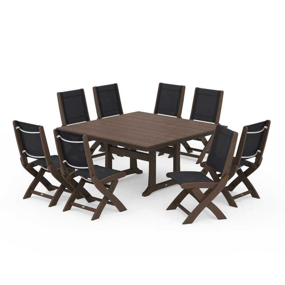 POLYWOOD® - Coastal Folding Side Chair 9-Piece Farmhouse Dining Set - PWS1287