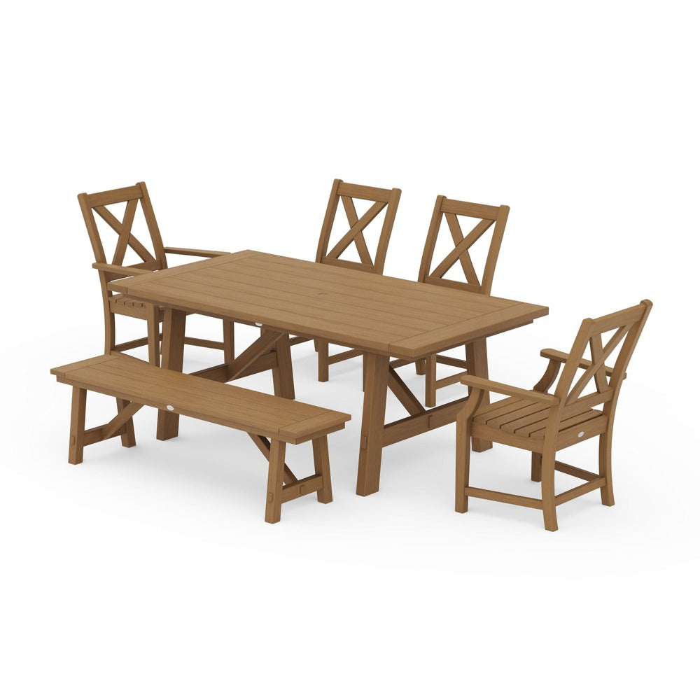 POLYWOOD® Braxton 6-Piece Rustic Farmhouse Dining Set With Trestle Legs - Natural PWS1071-1-NTL