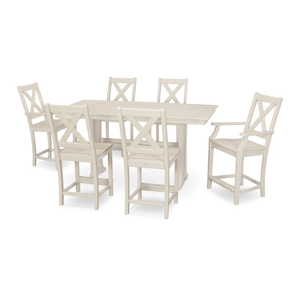 POLYWOOD® Braxton 7-Piece Farmhouse Trestle Counter Set - Sand PWS510-1-SA