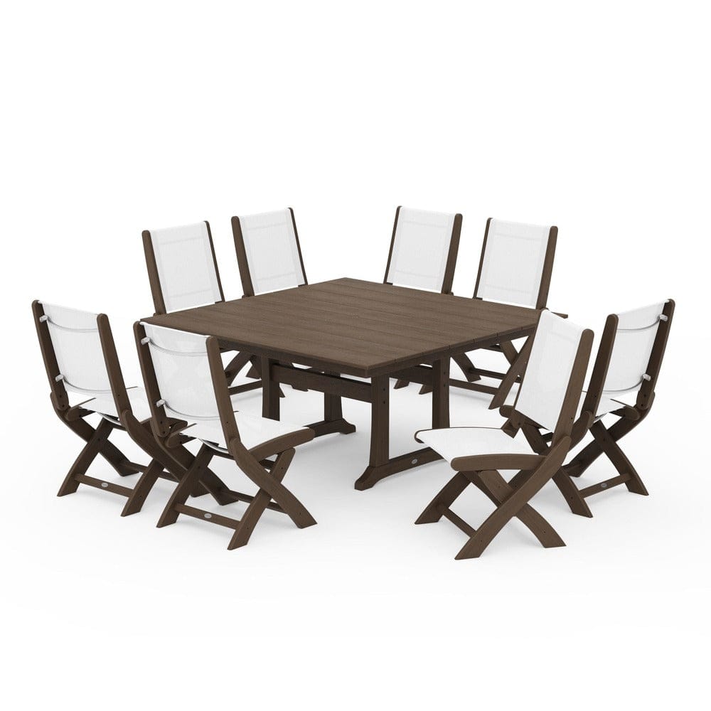 POLYWOOD® - Coastal Folding Side Chair 9-Piece Farmhouse Dining Set - PWS1287