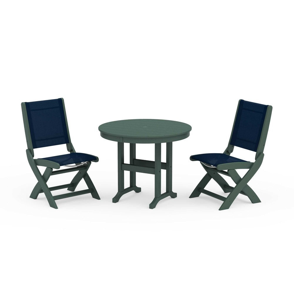 POLYWOOD® - Coastal Folding Side Chair 3-Piece Round Dining Set - PWS1329