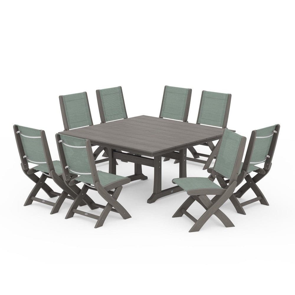 POLYWOOD® - Coastal Folding Side Chair 9-Piece Farmhouse Dining Set - PWS1287