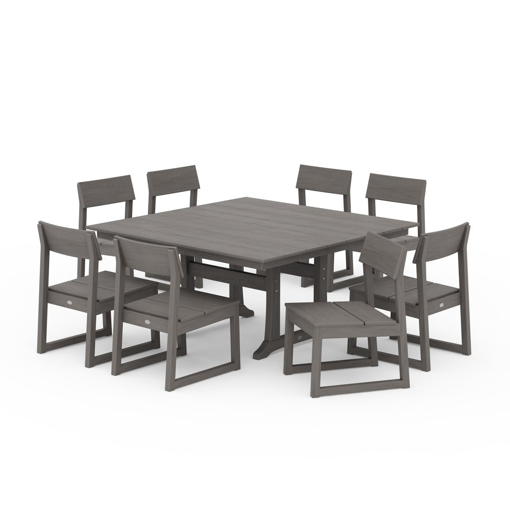 POLYWOOD® Edge 9-Piece Farmhouse Trestle Dining Set - PWS736-1 Outdoor Furniture POLYWOOD®