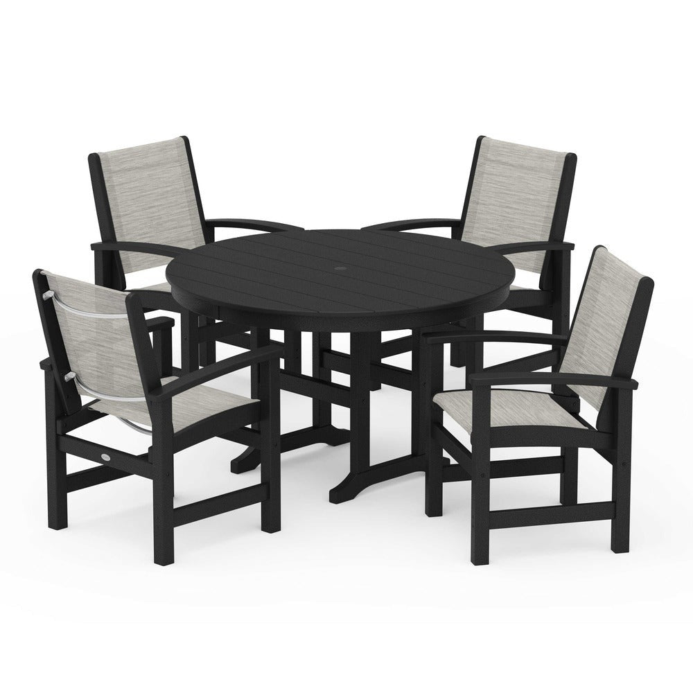 POLYWOOD® - Coastal 5-Piece Round Farmhouse Dining Set - PWS155 Outdoor Furniture POLYWOOD®